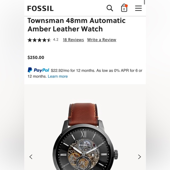 Used Fossil Townsman 48mm Automatic Amber Leather Watch. - Picture 4 of 4
